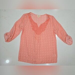 Como Blu Pink Lace 1/4 Sleeve Womens Blouse‎ Top Size Large